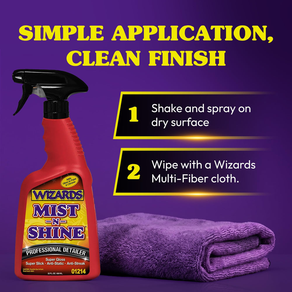 Microfiber wiping with Wizards Mist-N-Shine, reduces swirls and eases cleaning