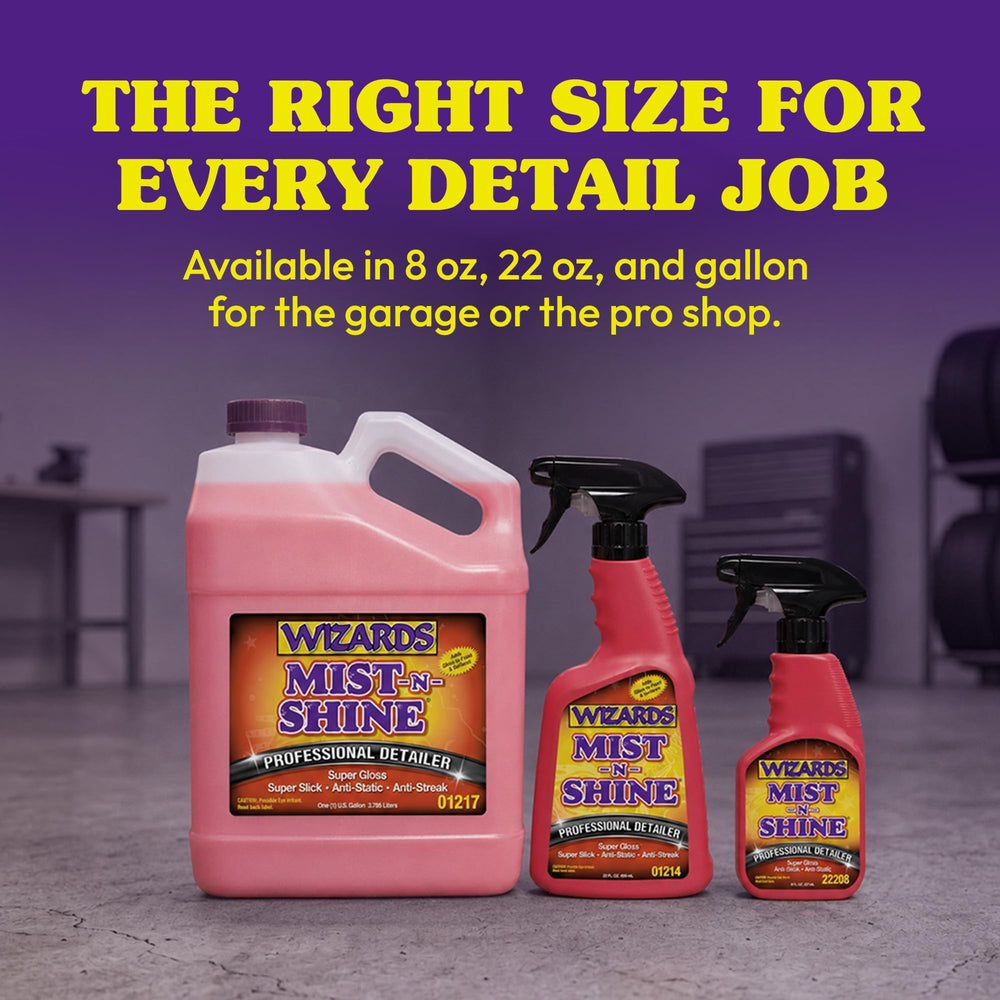 22 oz Wizards Mist-N-Shine next to ruler, shows compact shop-friendly size