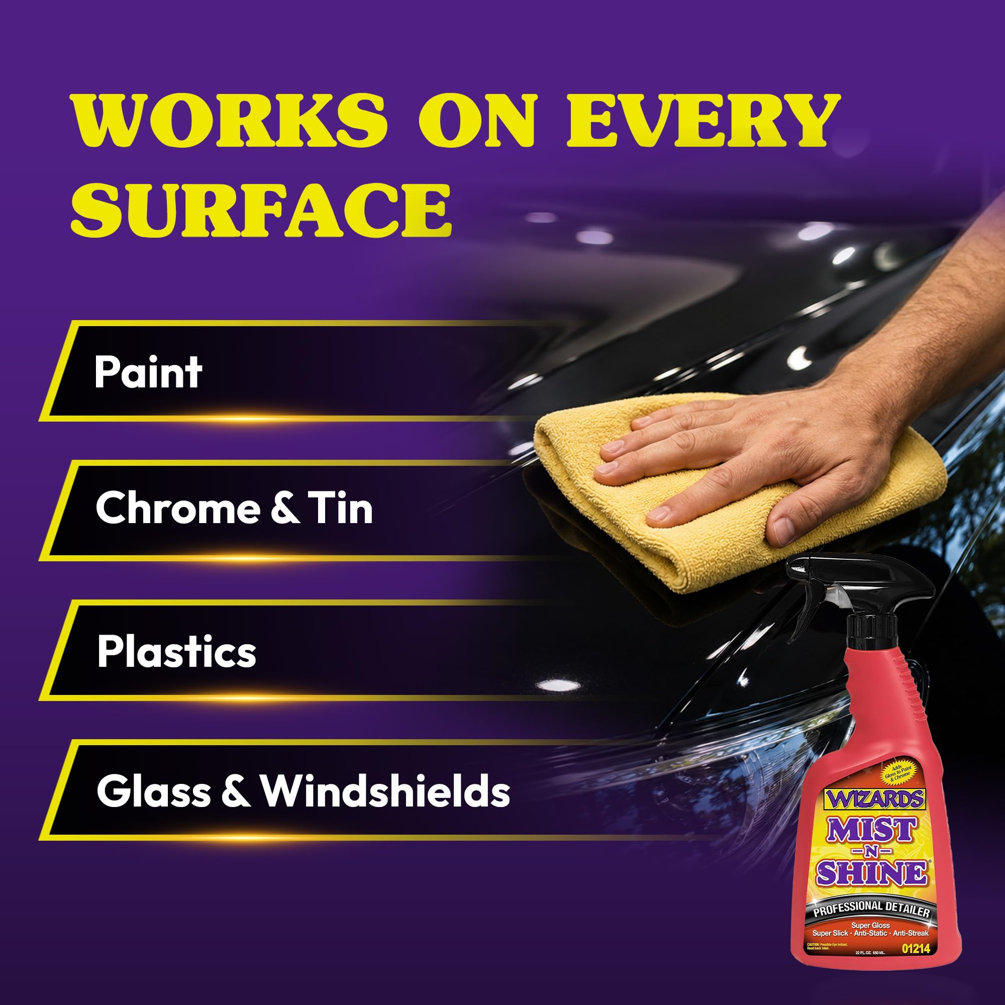 Wizards Mist-N-Shine on chrome and plastic trim, restores shine without residue