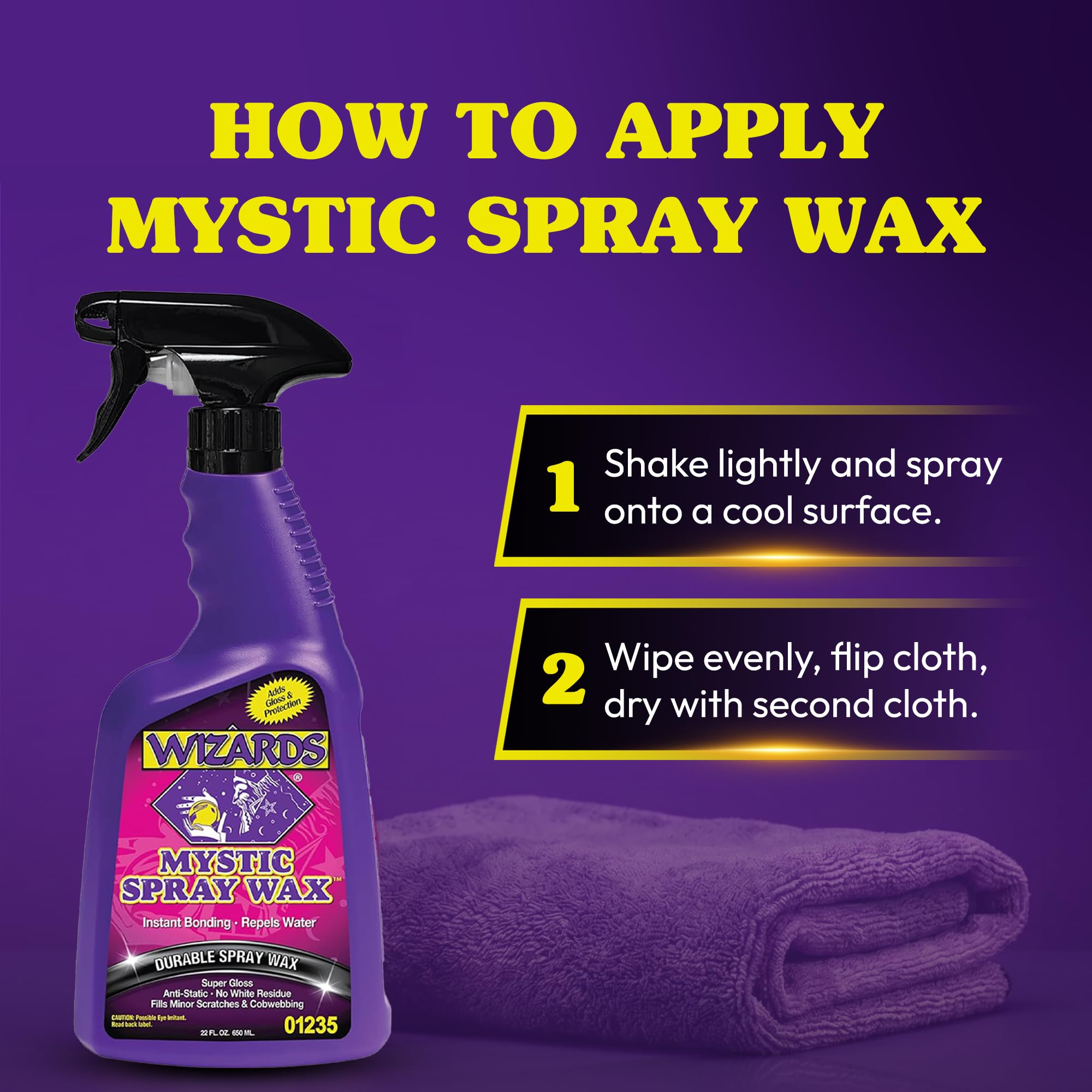 Wizards being applied to a car door with microfiber for quick maintenance