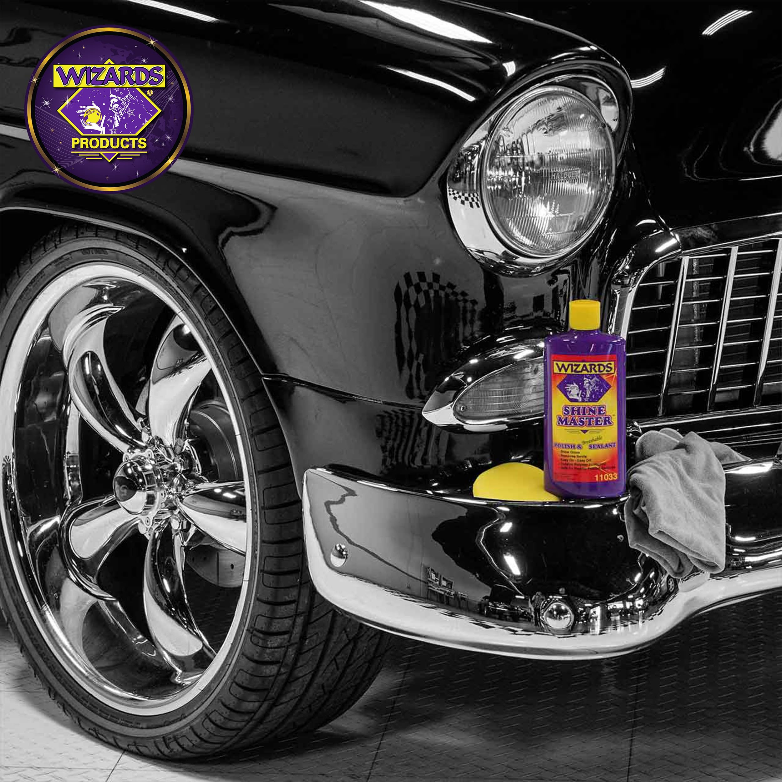 Wizards finished gloss reflection on car surface demonstrating mirror shine