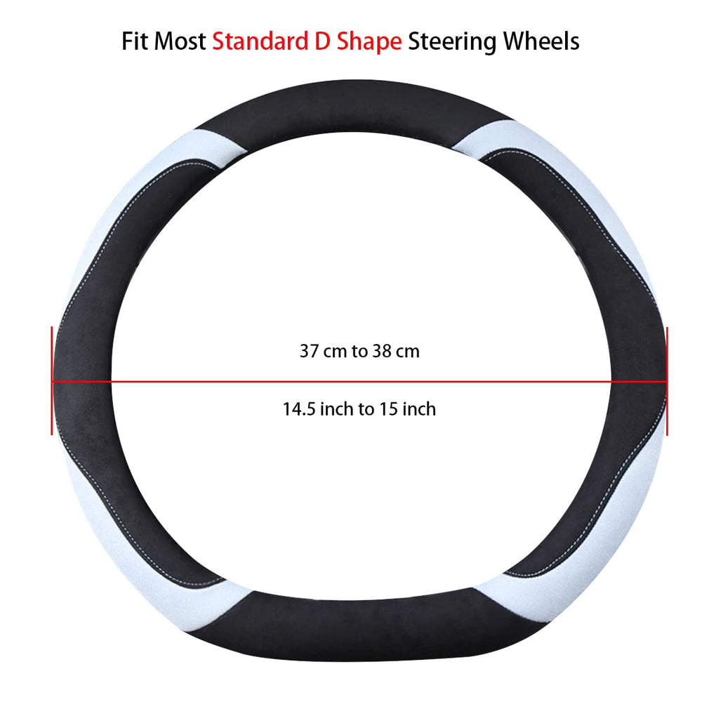 WJMZ cover next to ruler showing fit for 14.5–15 inch wheels and easy sizing