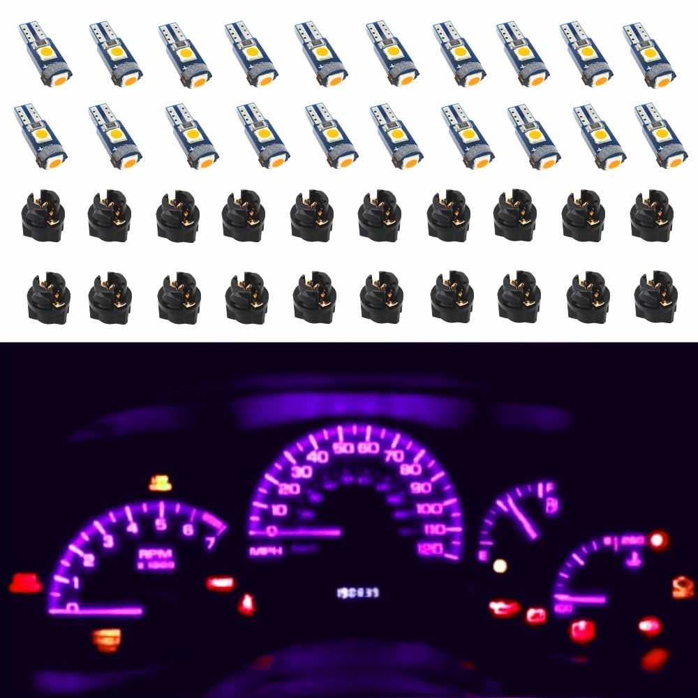 WLJH pack of 20 purple 74 LED bulbs showing packaging and count, clear upgrade