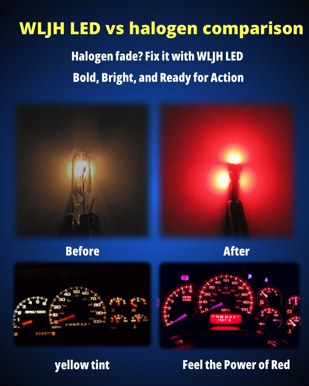 WLJH side profile T5 74 bulb highlighting low-profile fit for dashboards