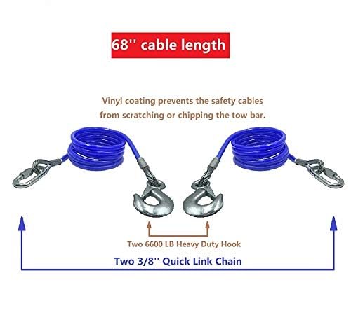 WLLAUTO organized display of two cables, snap hooks and quick links showing included parts