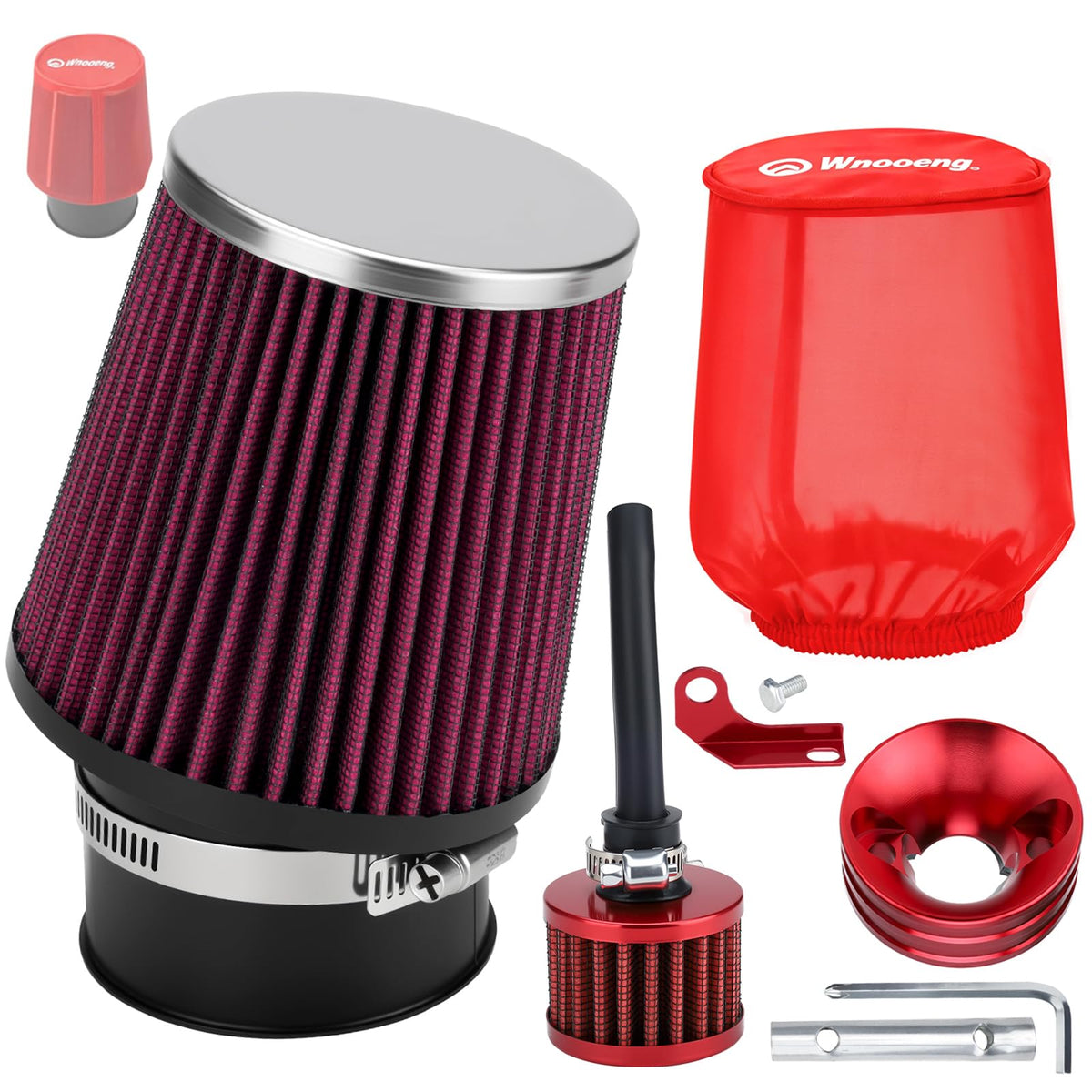WNOOENG front view 62mm filter showing robust intake and improved airflow