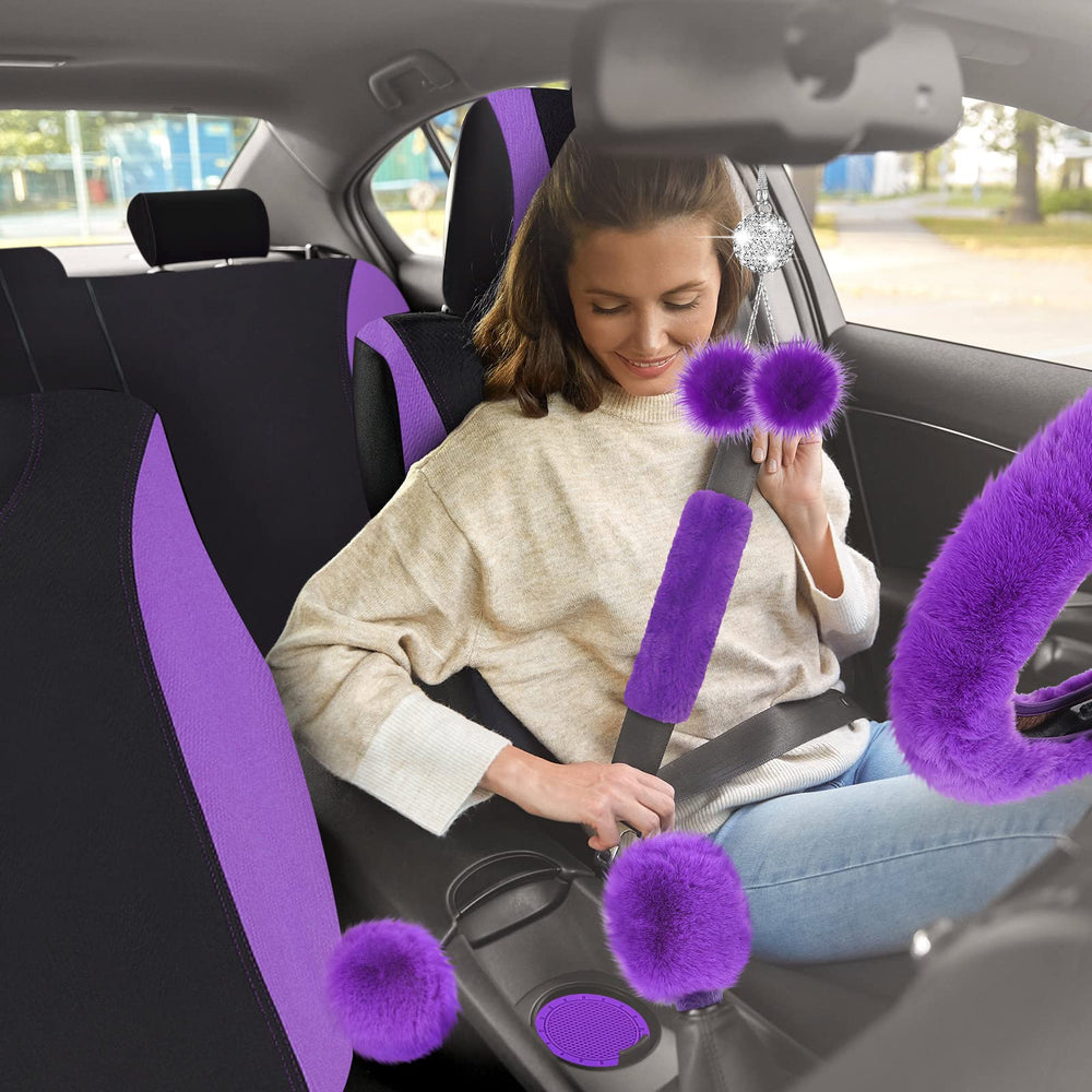 Woanger installed in car interior showing coordinated purple black style