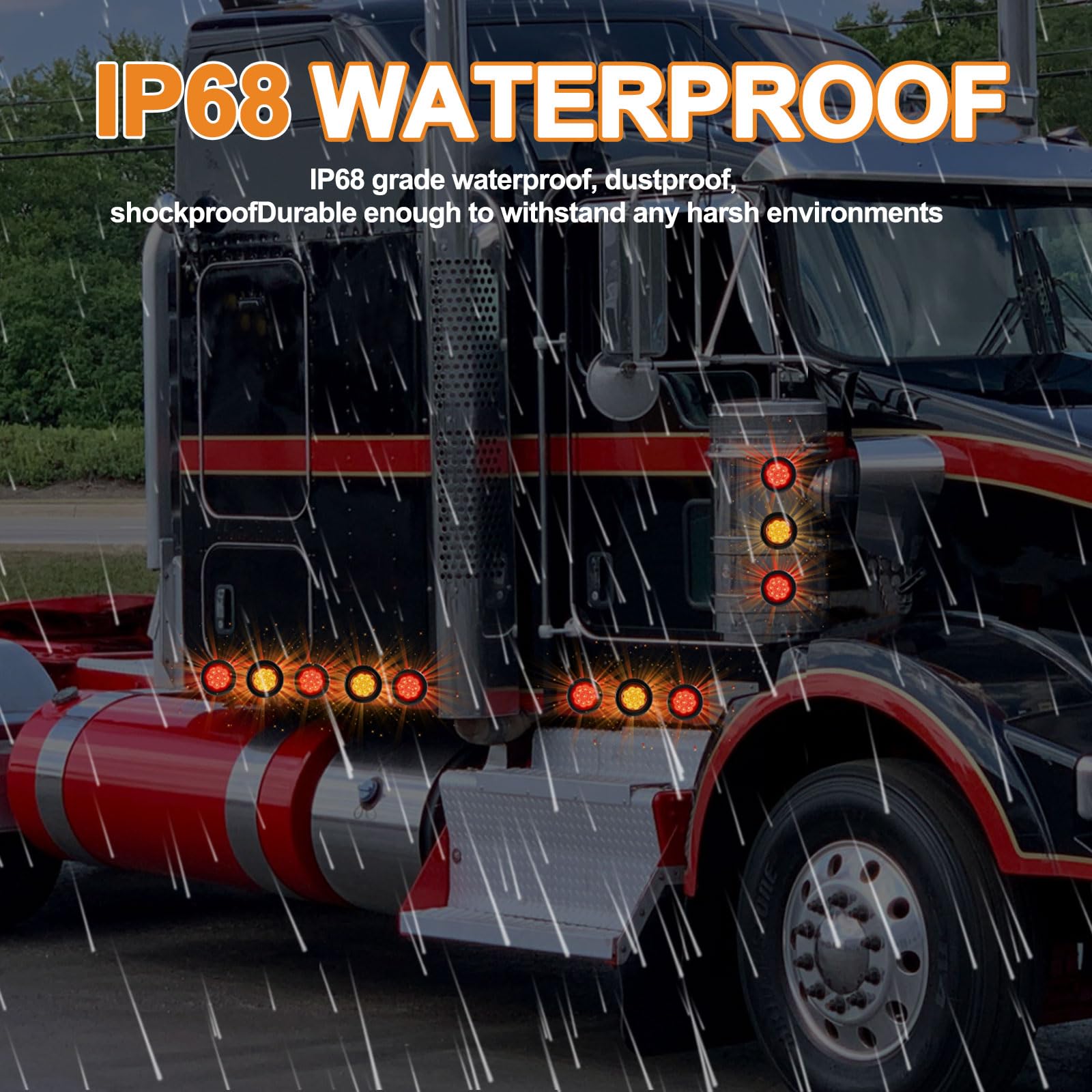 Wodvyss lights illuminated at night on RV showing improved nighttime visibility