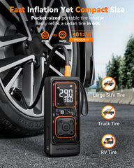 WOLFBOX digital pressure gauge close-up showing clear readings for accurate inflation