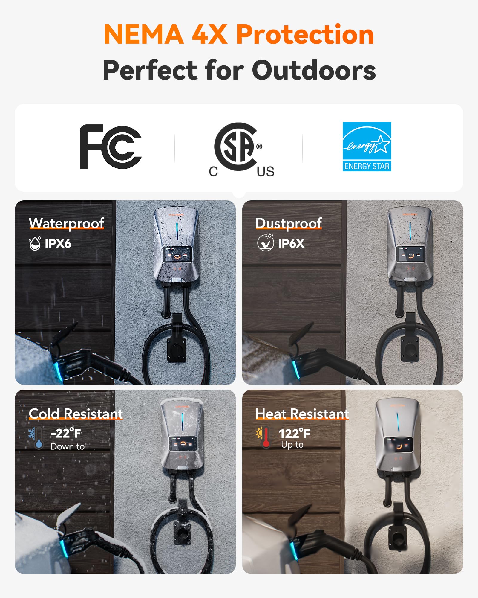 WOLFBOX cable next to a car wheel to show 25 ft cable length advantage