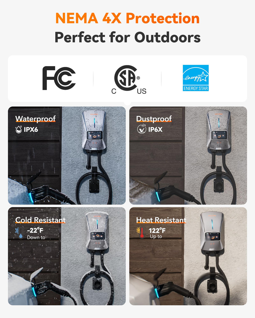 WOLFBOX cable next to a car wheel to show 25 ft cable length advantage