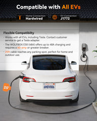 WOLFBOX wall-mounted charger in outdoor setting demonstrating weatherproof use