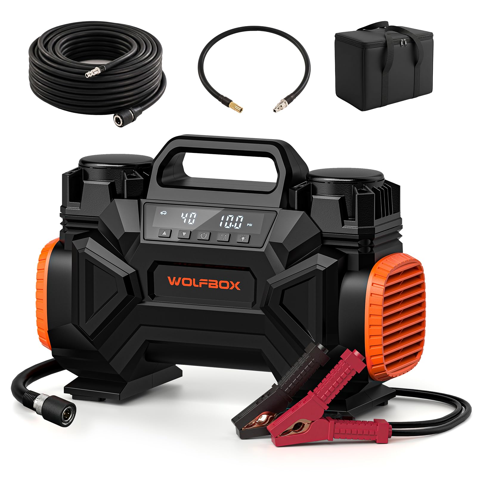 WOLFBOX front panel showing controls and portability benefit