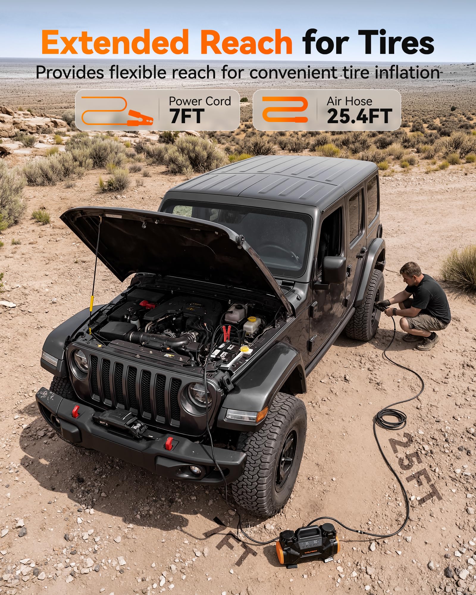 WOLFBOX inflating trailer tire quickly for safer towing