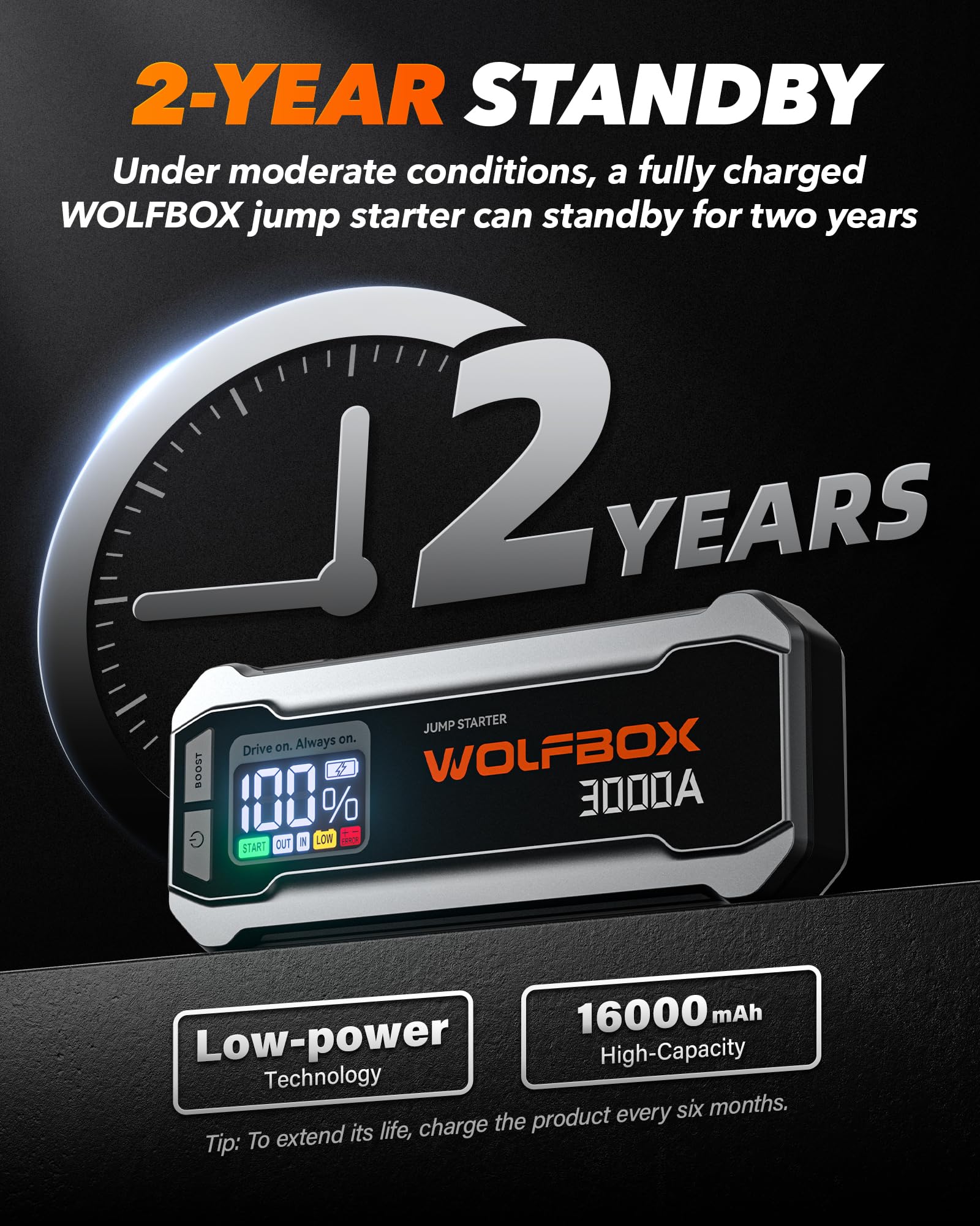 WOLFBOX jump starting a car showing reliable engine restart support