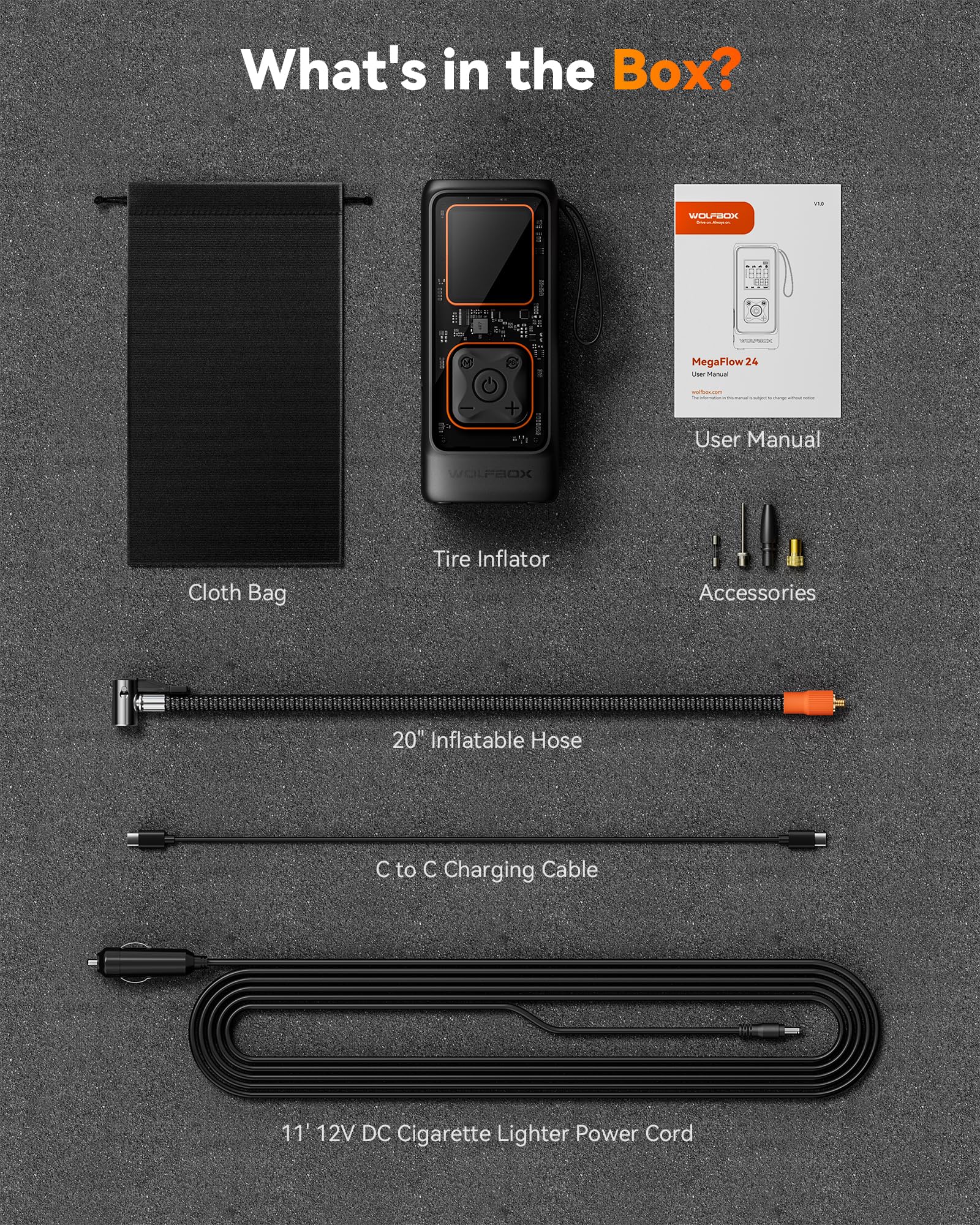 WOLFBOX inside storage bag with accessories organized for easy transport benefit