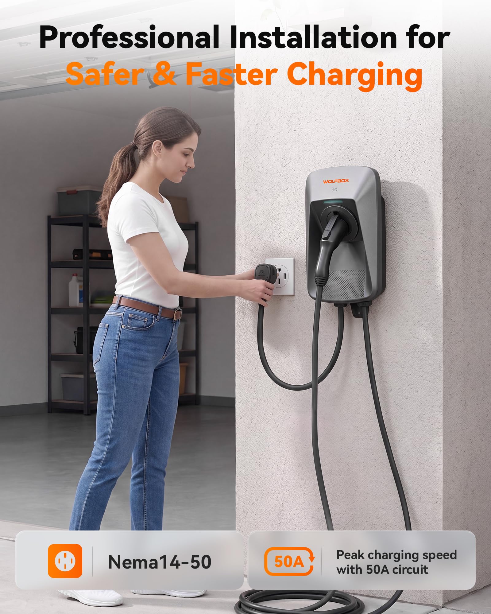 WOLFBOX mobile app scheduling screen showing timed charging to save on energy costs