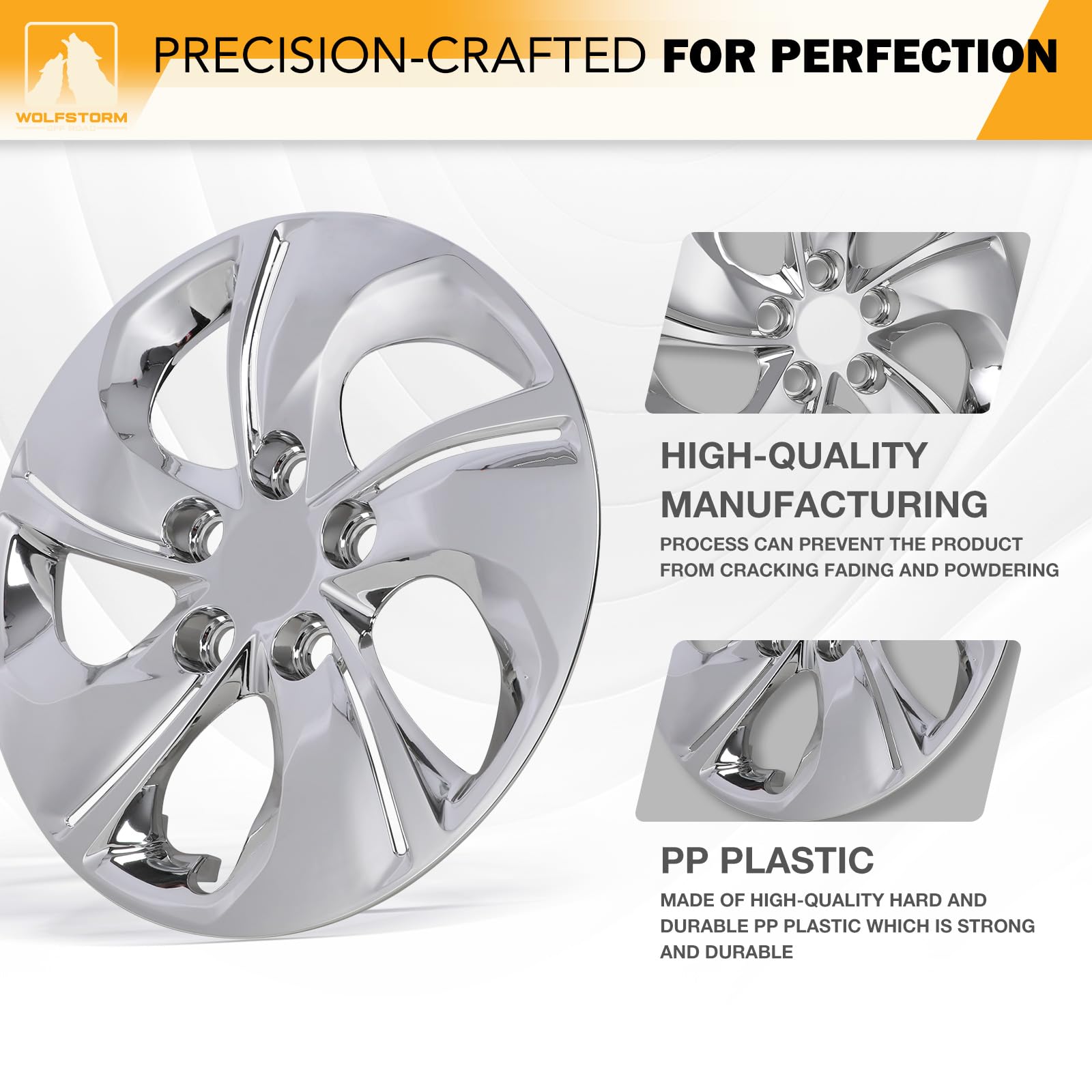 WOLFSTORM hubcap on moving car indicating secure bolt-on retention