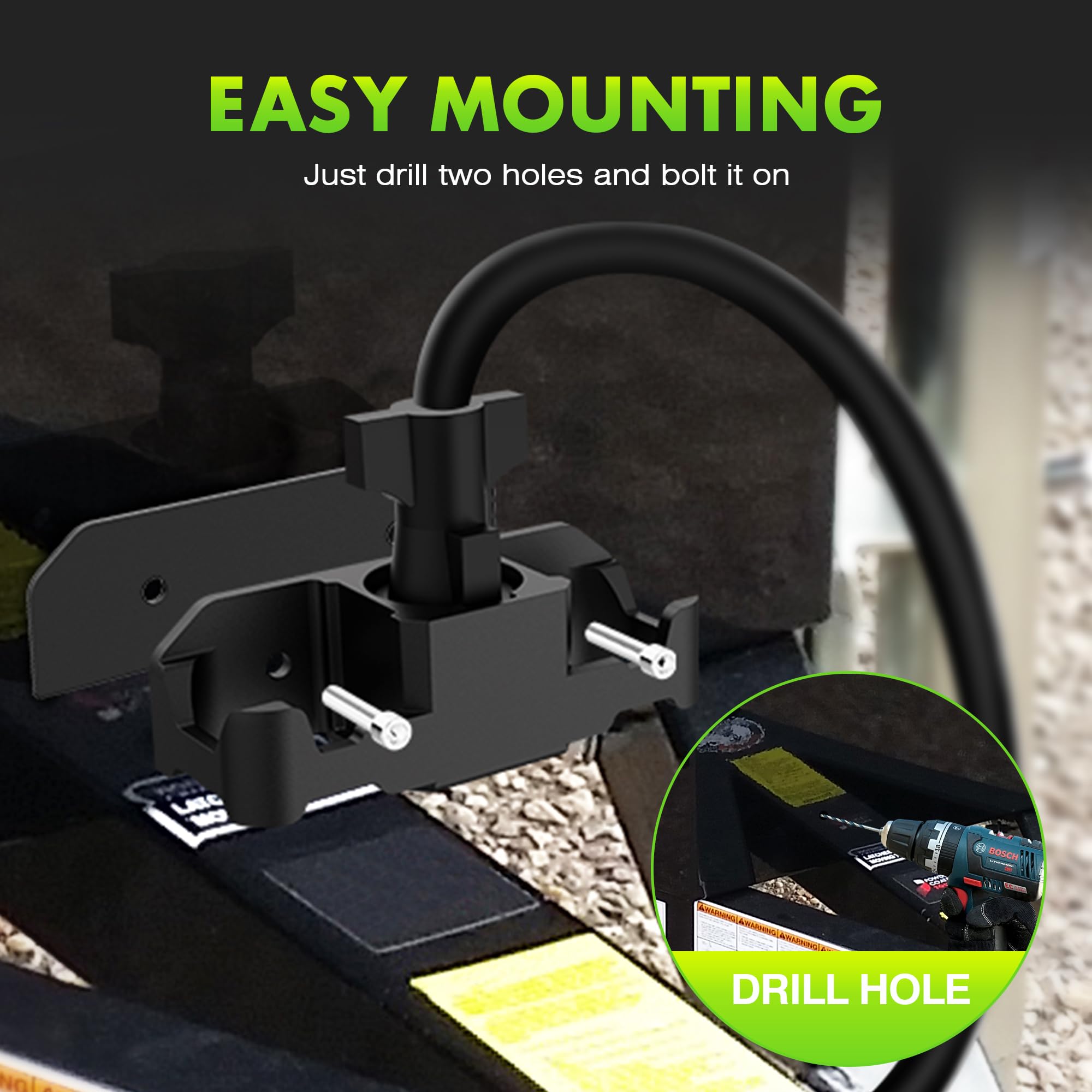 WOLFWILL safety chains stored on holder to prevent ground contact