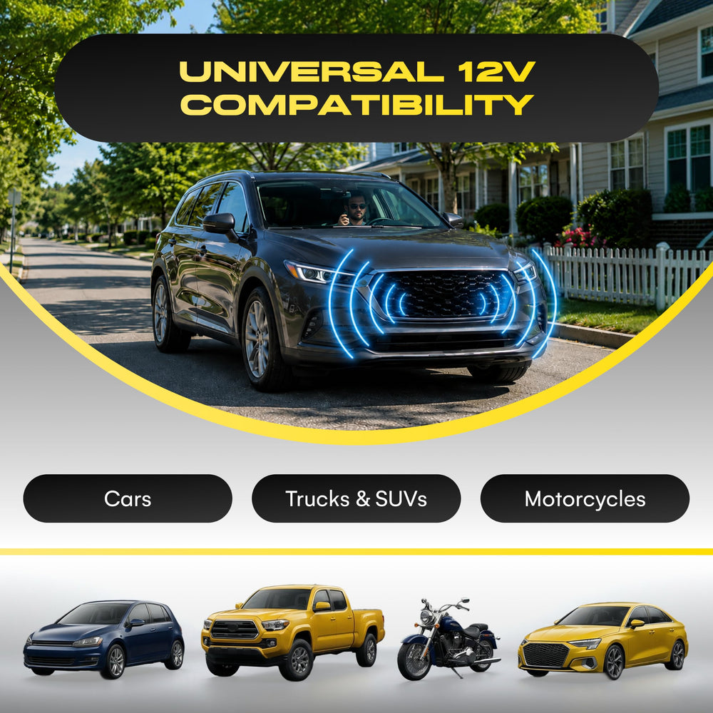 Wolo 345 installed in vehicle dashboard, shows real-world 12V use and visibility