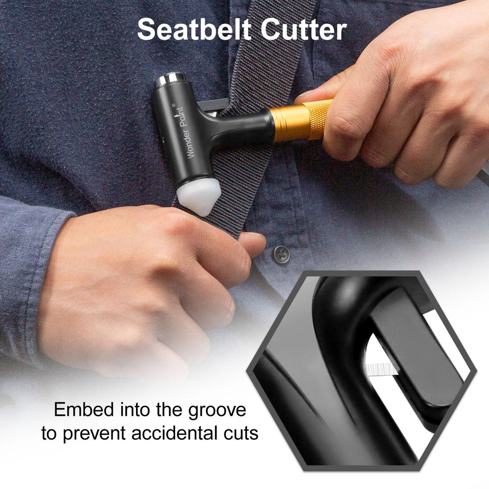 WONDER POINT emergency hammer stored in glovebox illustrating easy accessibility