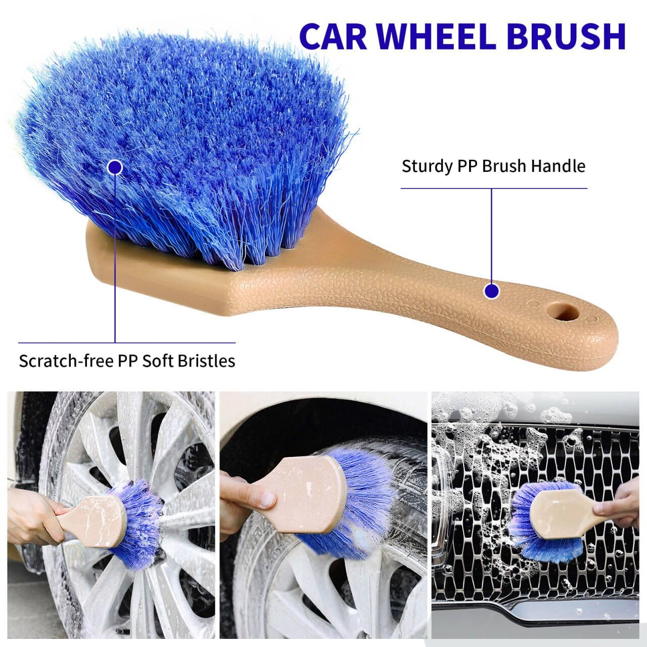 Wontolf assembled long handle brush in use reaching a truck roof for safer washing