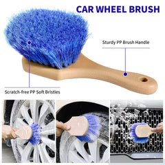 Wontolf assembled long handle brush in use reaching a truck roof for safer washing