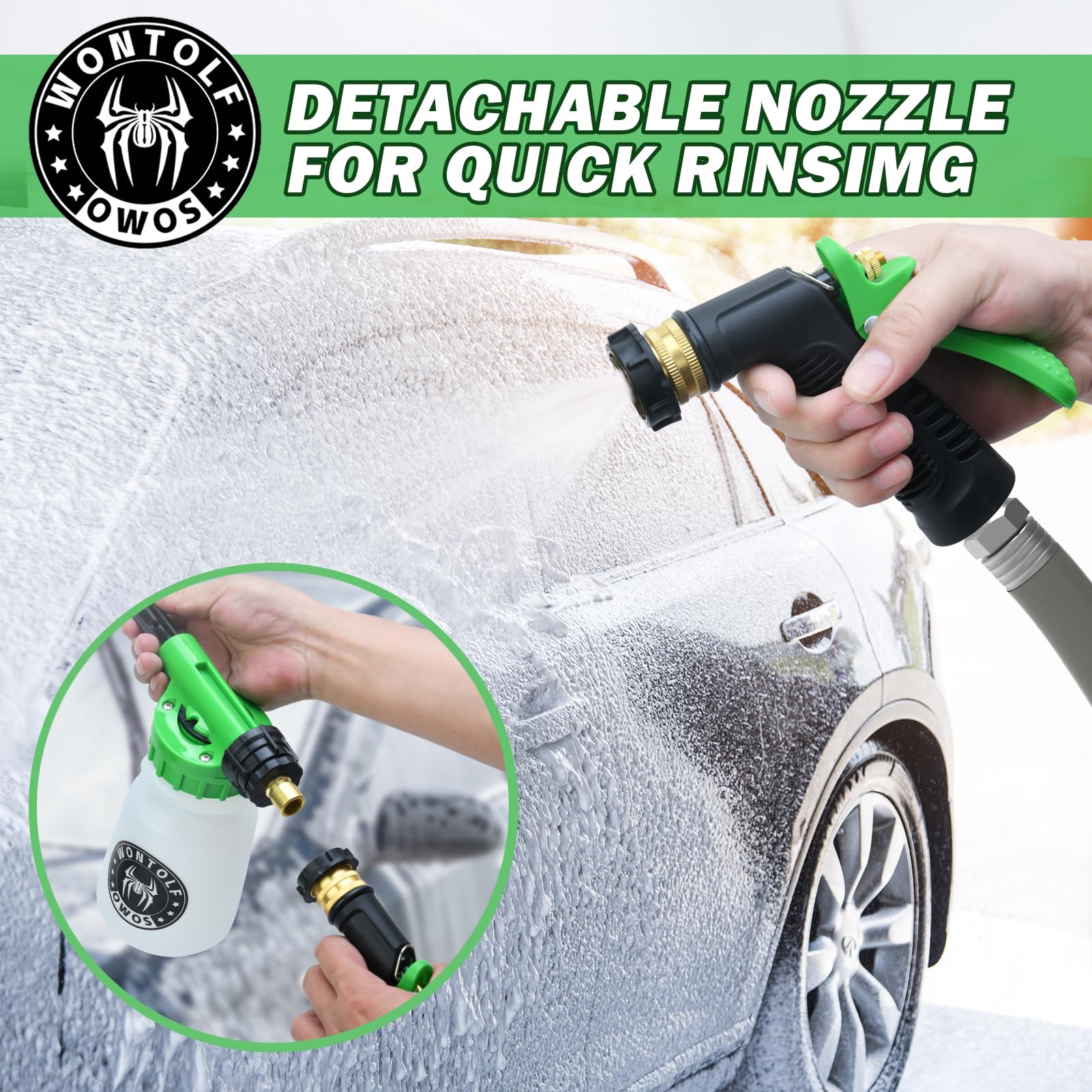 Wontolf foam gun spraying thick foam for safer paint protection