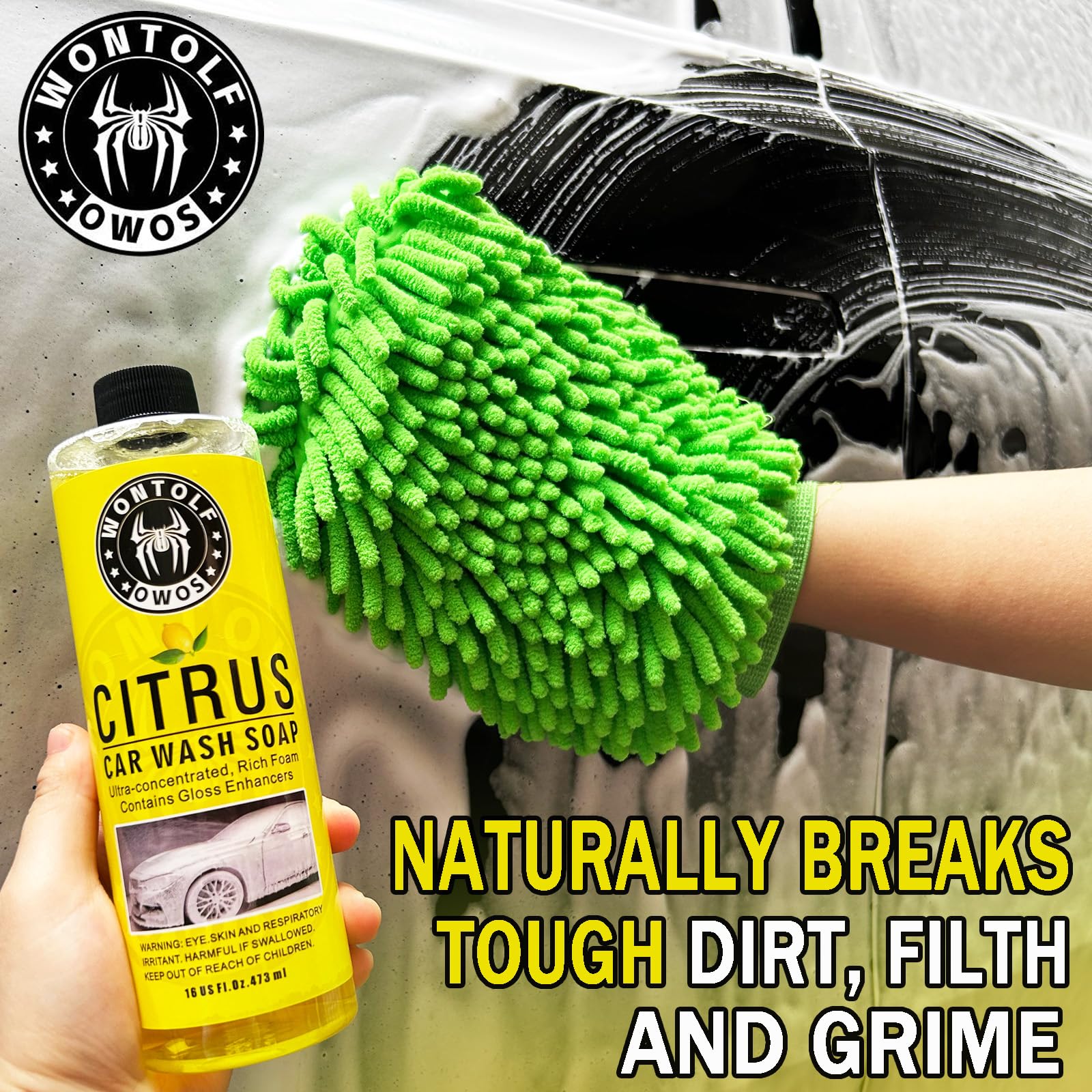 wontolf in use washing suv in driveway demonstrating efficient exterior care