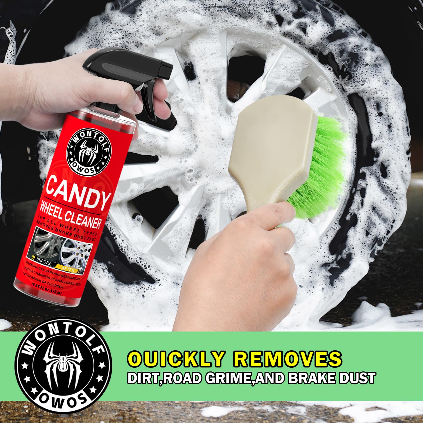 wontolf wheel tire brush detail shots reaching crevices and protecting rims