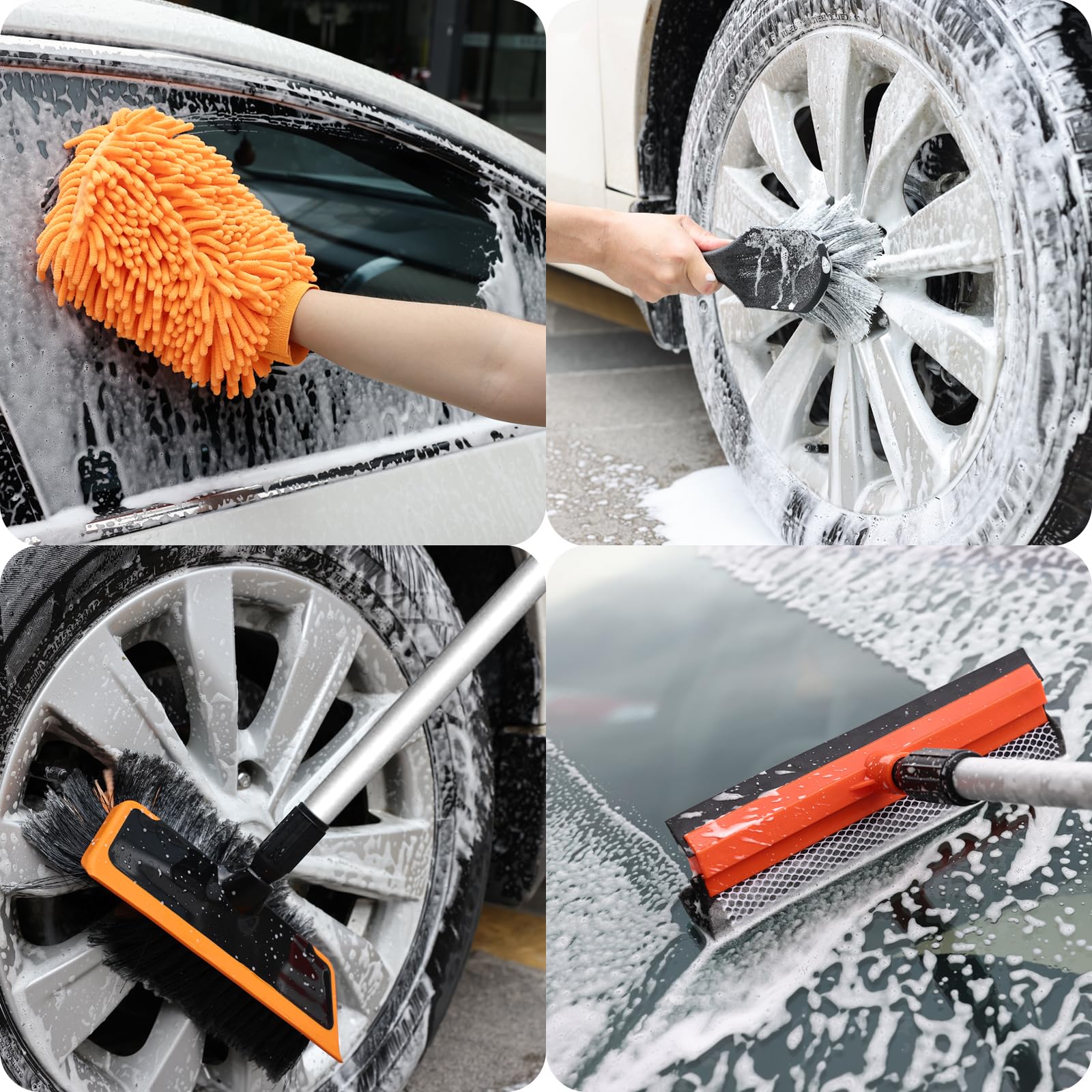 Wontolf wheel and tire brush cleaning rim crevices for deep scrubbing