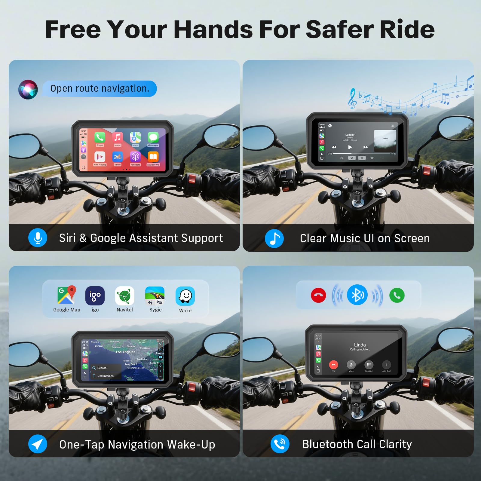WonVon unit installed on motorcycle handlebars for easy visibility while riding