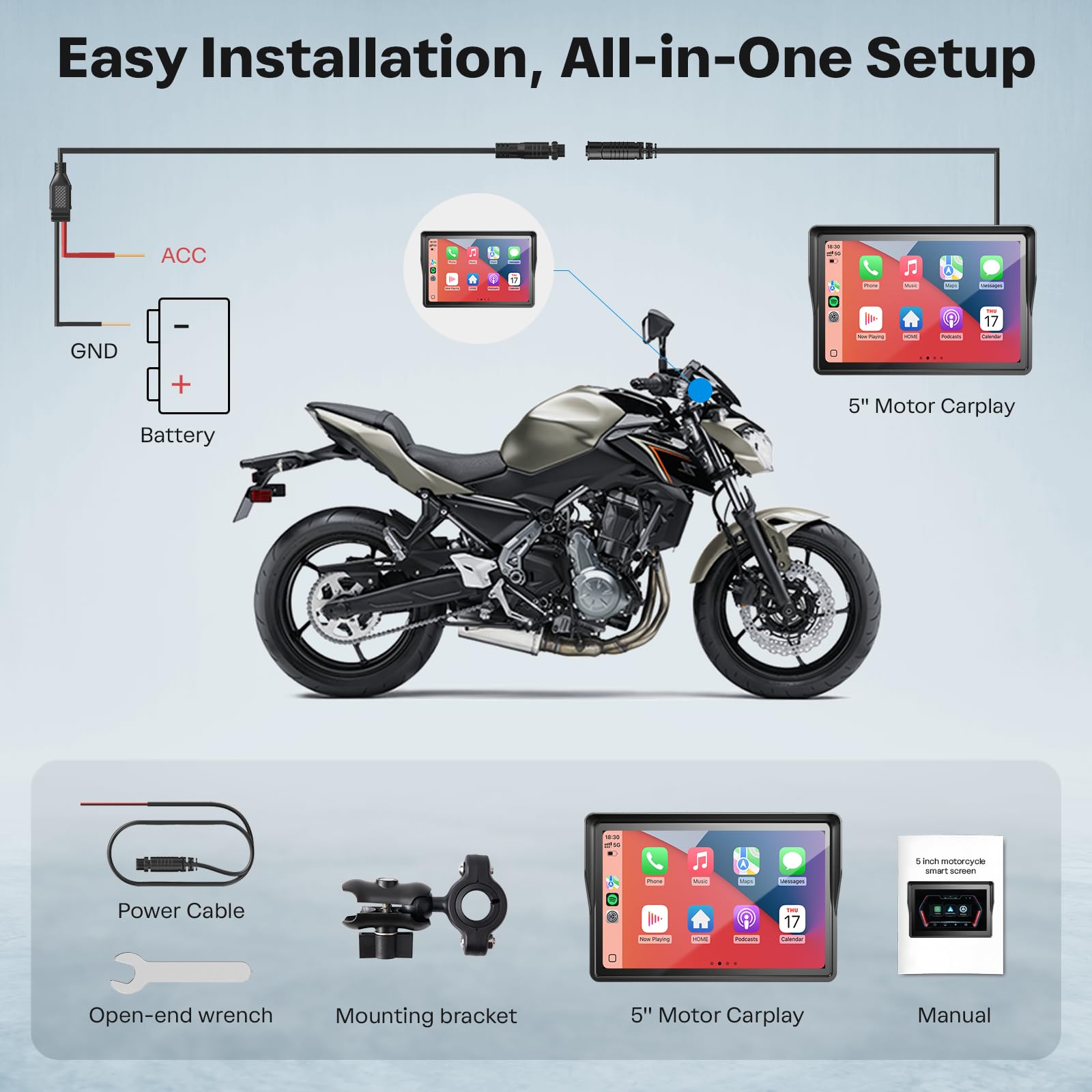 WonVon package contents with DIY install kit for fast on-bike setup
