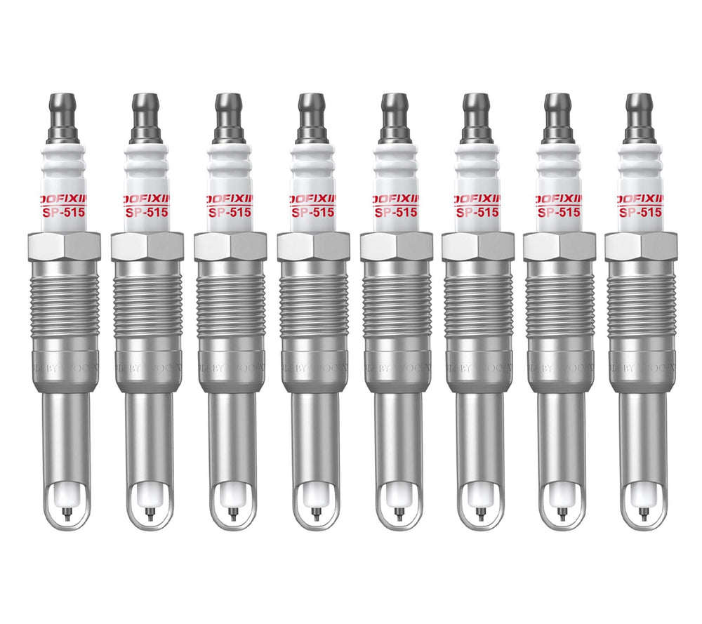 WOOFIXING front packaging showing eight spark plugs and model codes, clear identification benefit