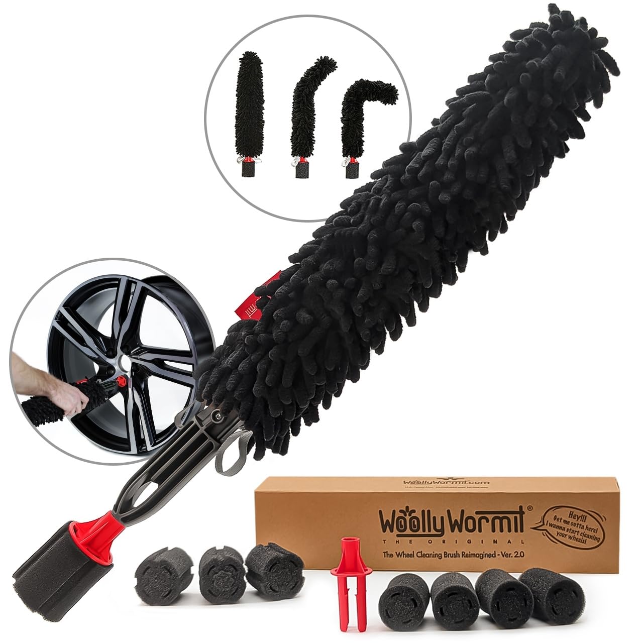 WOOLLYWORMIT brush front view showing full-length cleaning reach and safe design