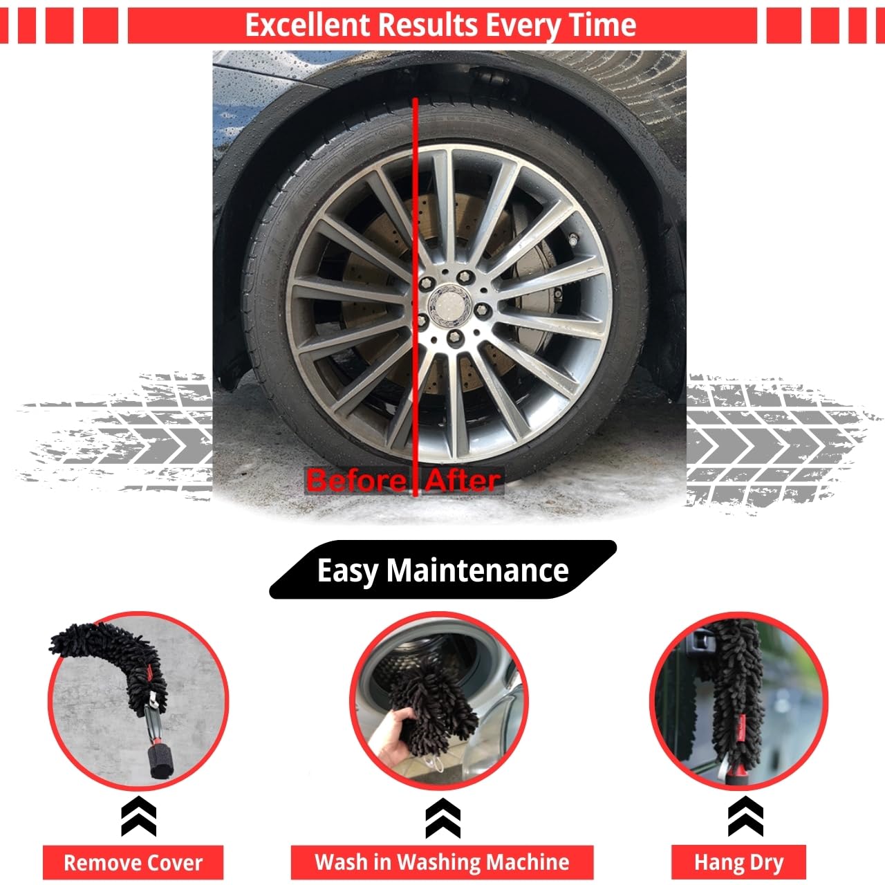 WOOLLYWORMIT brush inside wheel spokes demonstrating flexible access to barrels
