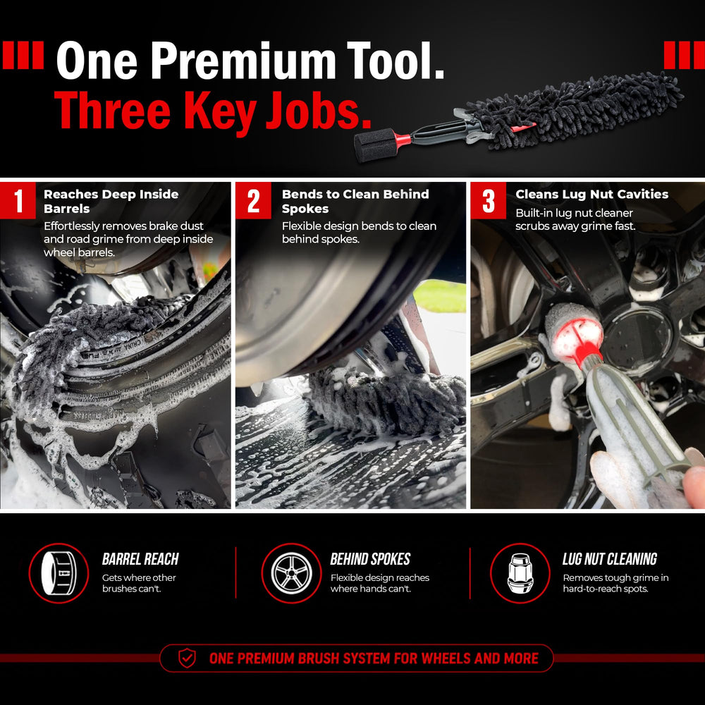 WOOLLYWORMIT used in a car-detailing scene for efficient wheel maintenance