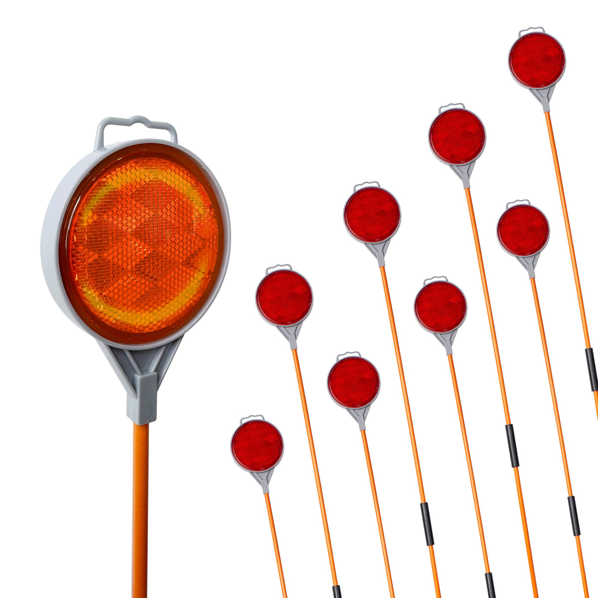WORKKOOL front view of 8-pack markers showing packaging and poles, improves visibility