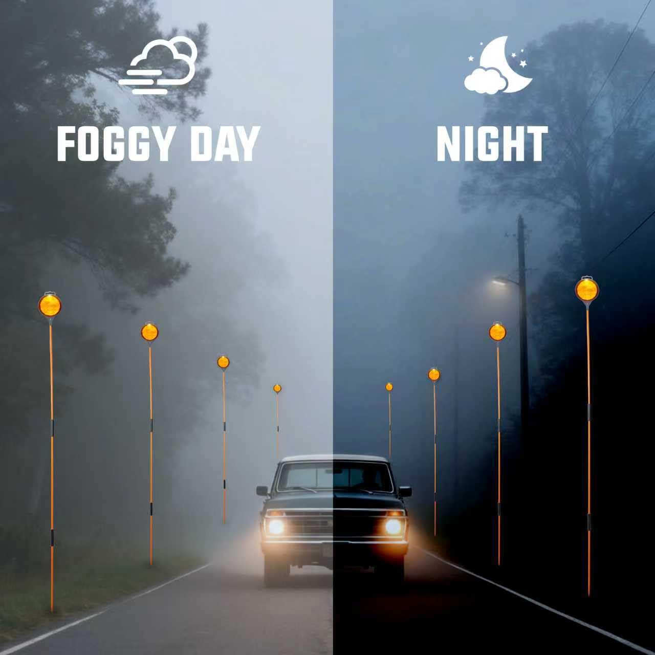 WORKKOOL reflectors glowing at night to aid plowing and low-light navigation