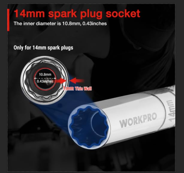 WORKPRO socket magnetic core close-up holding a spark plug securely during removal
