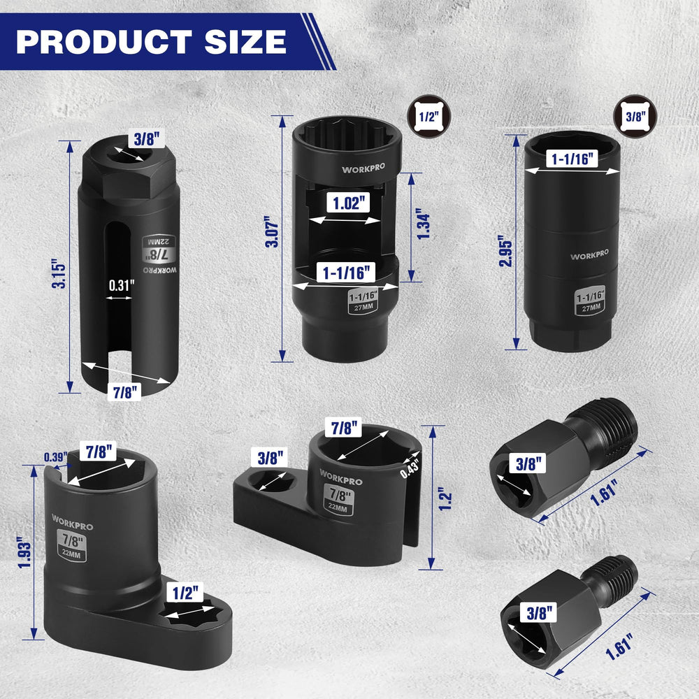WORKPRO close-up of 22mm offset socket showing precise fit for secure sensor removal