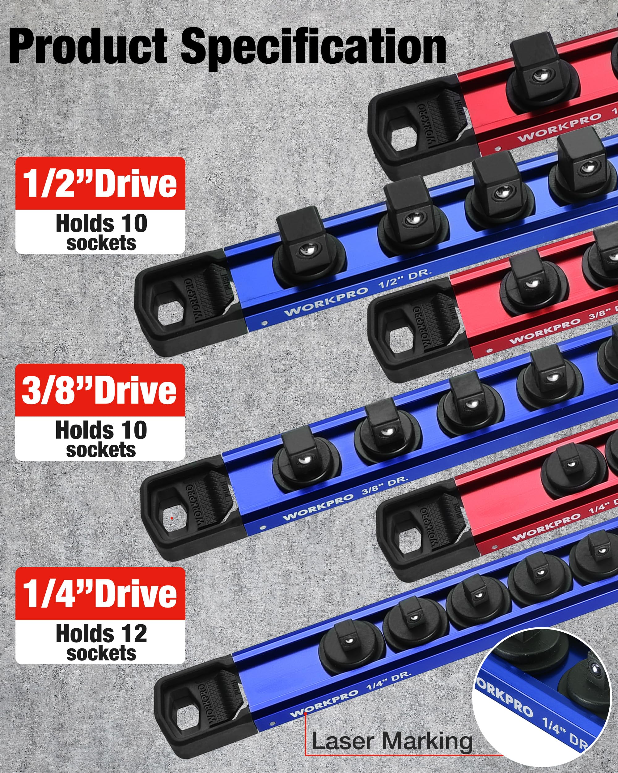 WORKPRO textured aluminum rail detail highlighting lightweight strength and finish