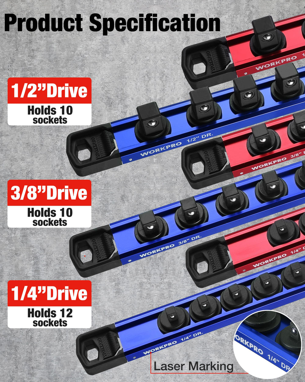 WORKPRO textured aluminum rail detail highlighting lightweight strength and finish