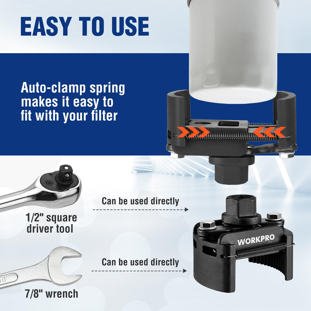 WORKPRO auto-clamp spring detail ensuring quick self-tightening for fast removal