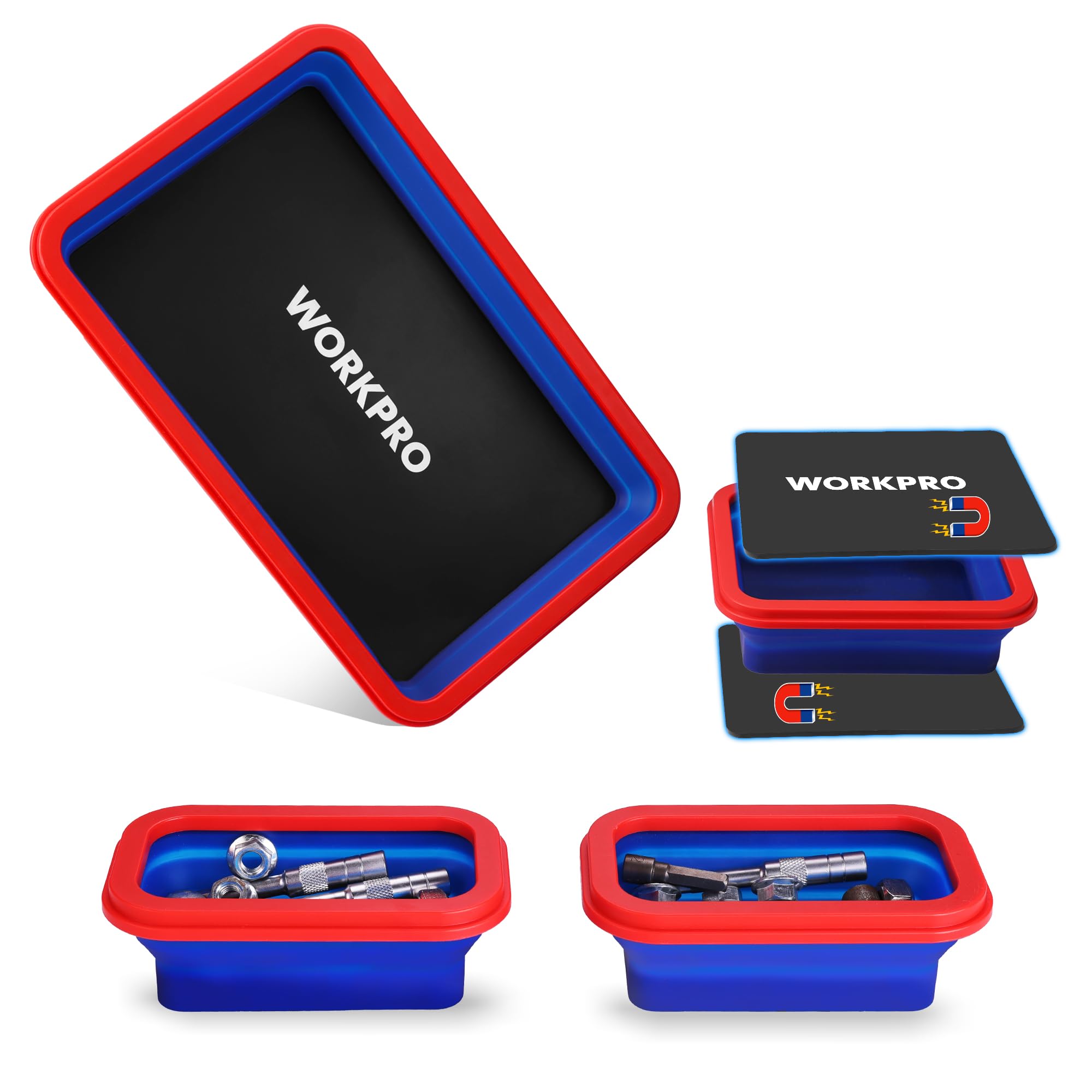WORKPRO front view of collapsible magnetic tray set showing compact kit benefit