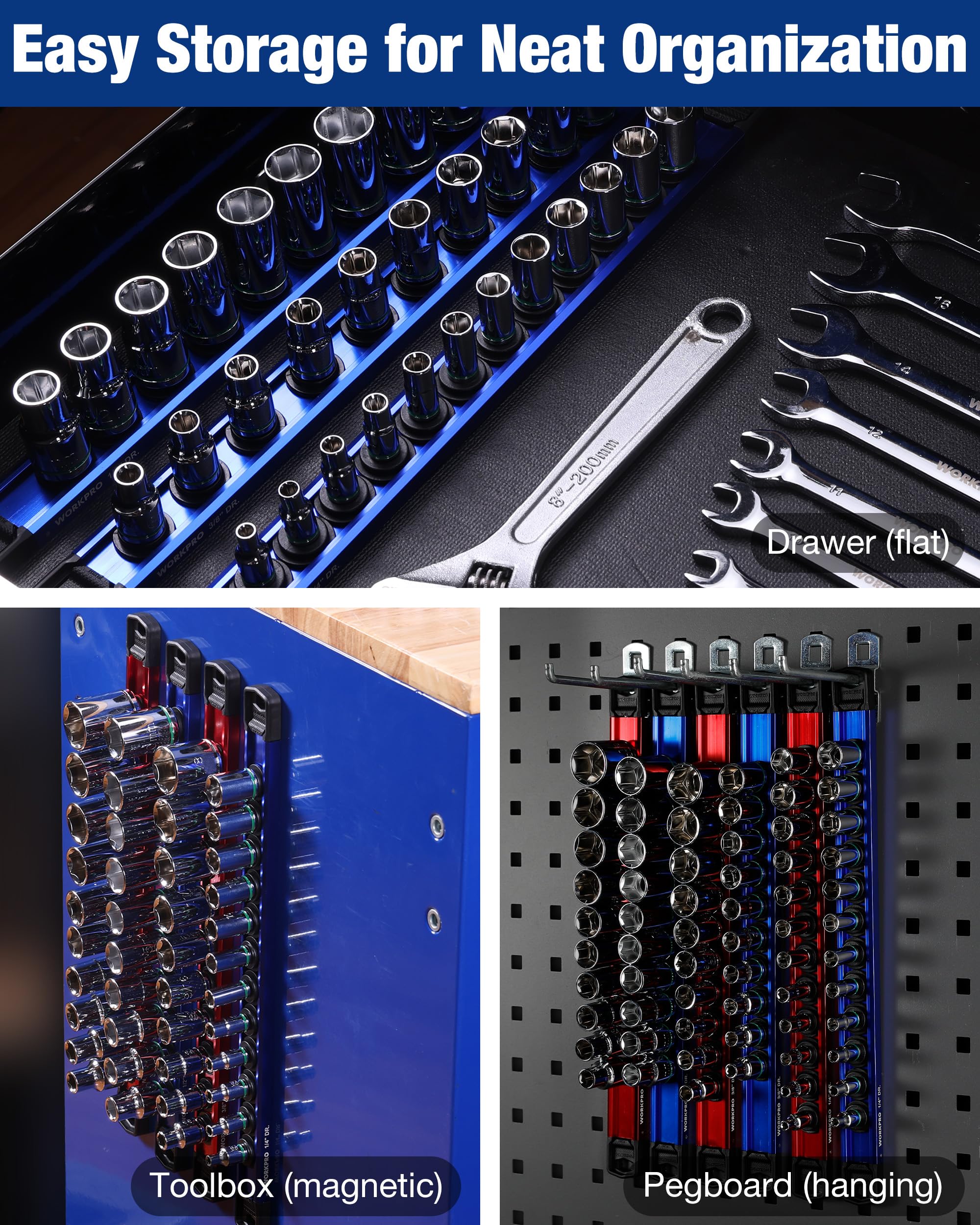 WORKPRO lifestyle drawer scene with rail installed to reclaim toolbox space