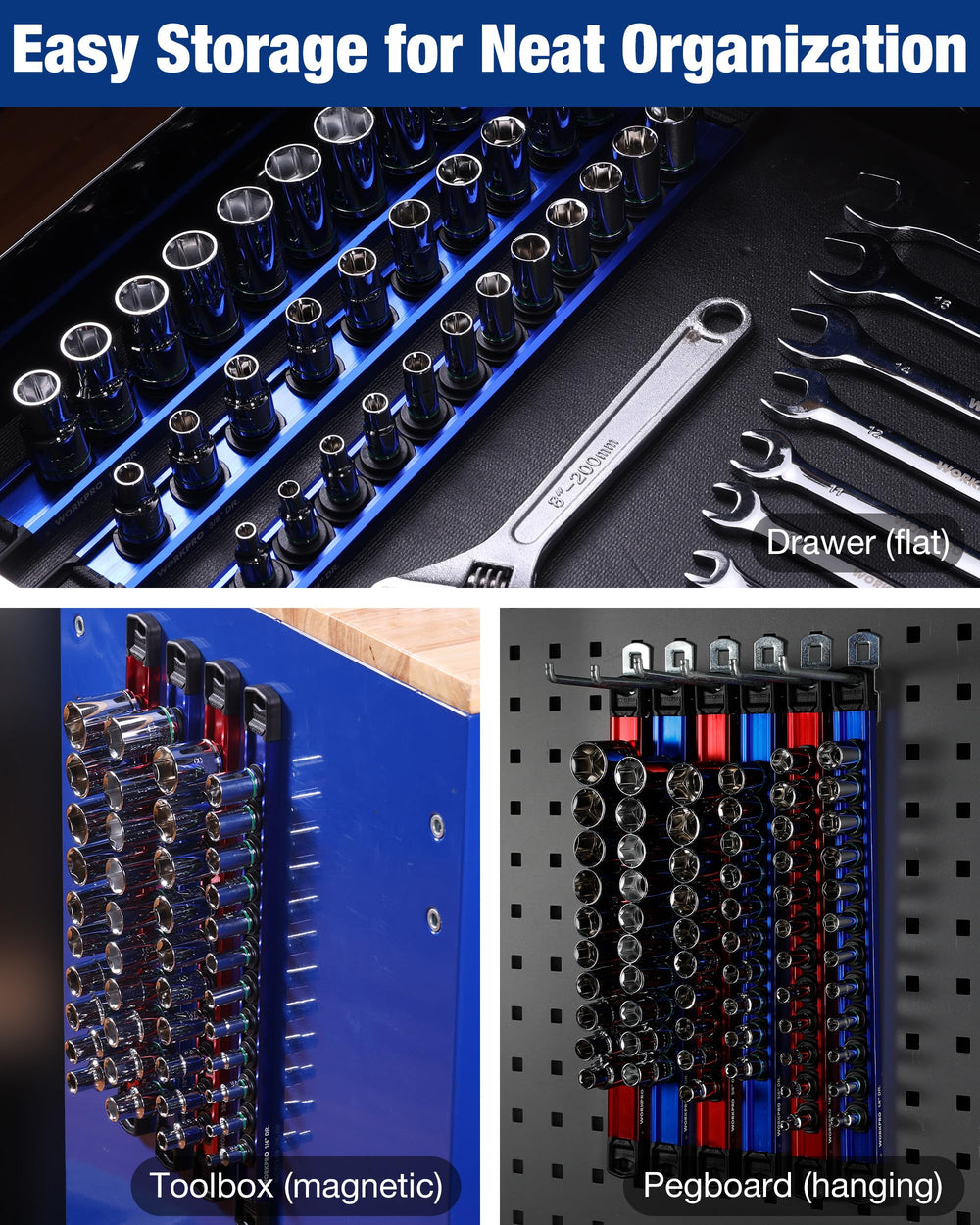 WORKPRO lifestyle drawer scene with rail installed to reclaim toolbox space