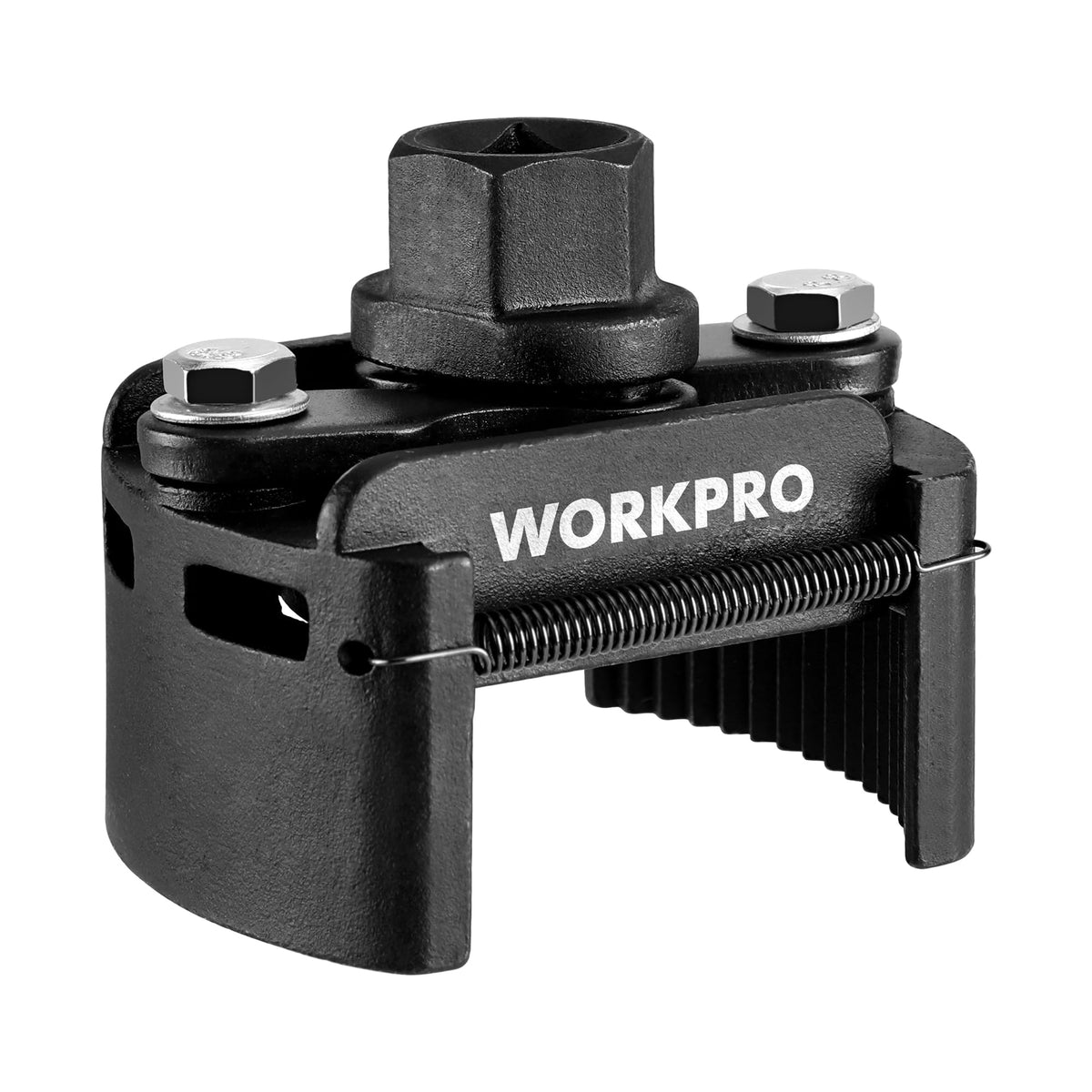 WORKPRO front view of oil filter wrench showing compact profile and easy storage benefit