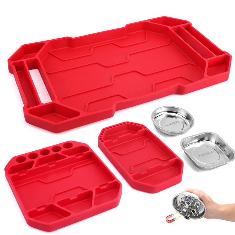 WORKPRO front packaging showing the 5-piece tray set and compact storage benefit
