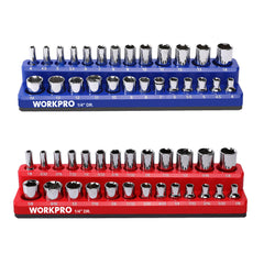 WORKPRO organizer holding mixed deep and standard sockets securely in place